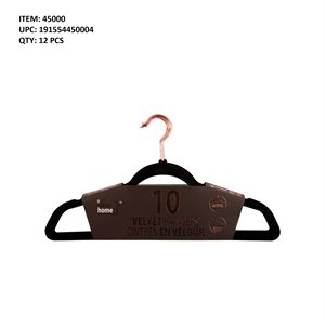10 / PK BLACK VELVET HANGERS ROSE GOLD